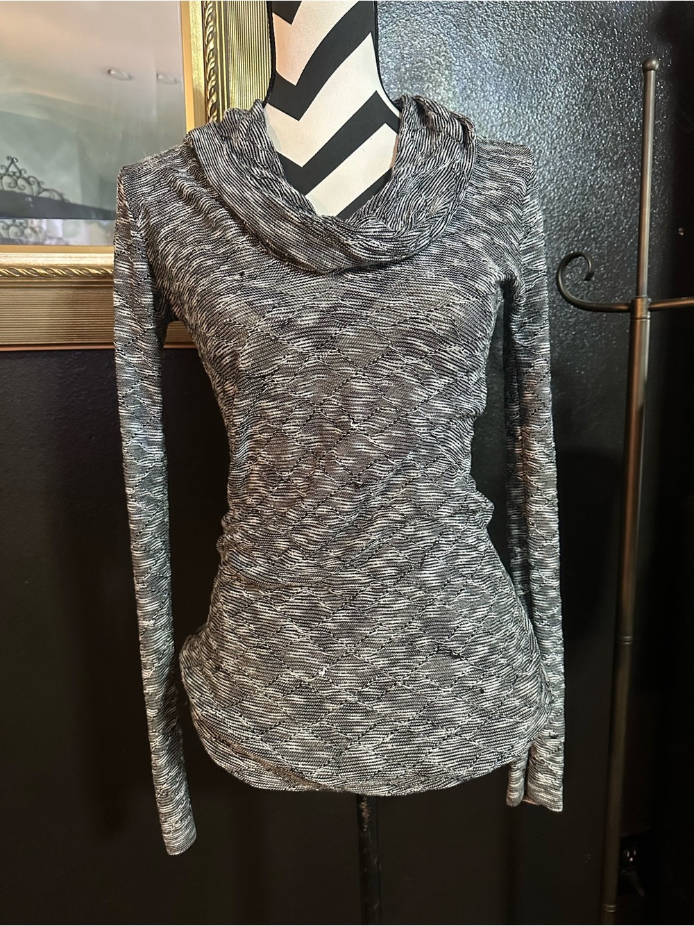 VENUS Black & White Marled Cowl Neck Sweater